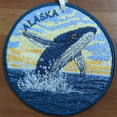 Computer Embroidery on a Round Frame - Alaska Whale