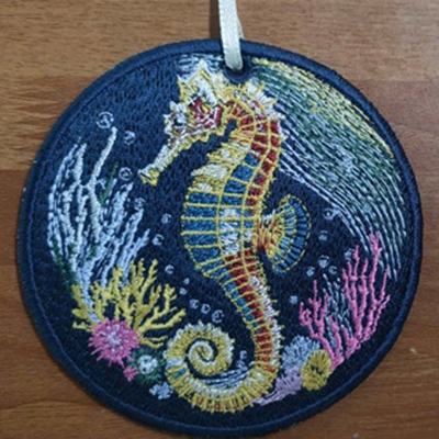 Computer Embroidery on a Round Frame - Seahorse