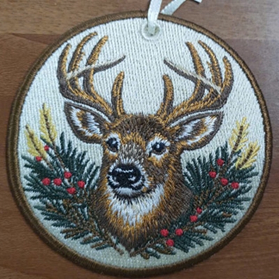 Computer Embroidery on a Round Frame - Winter Spotted Deer